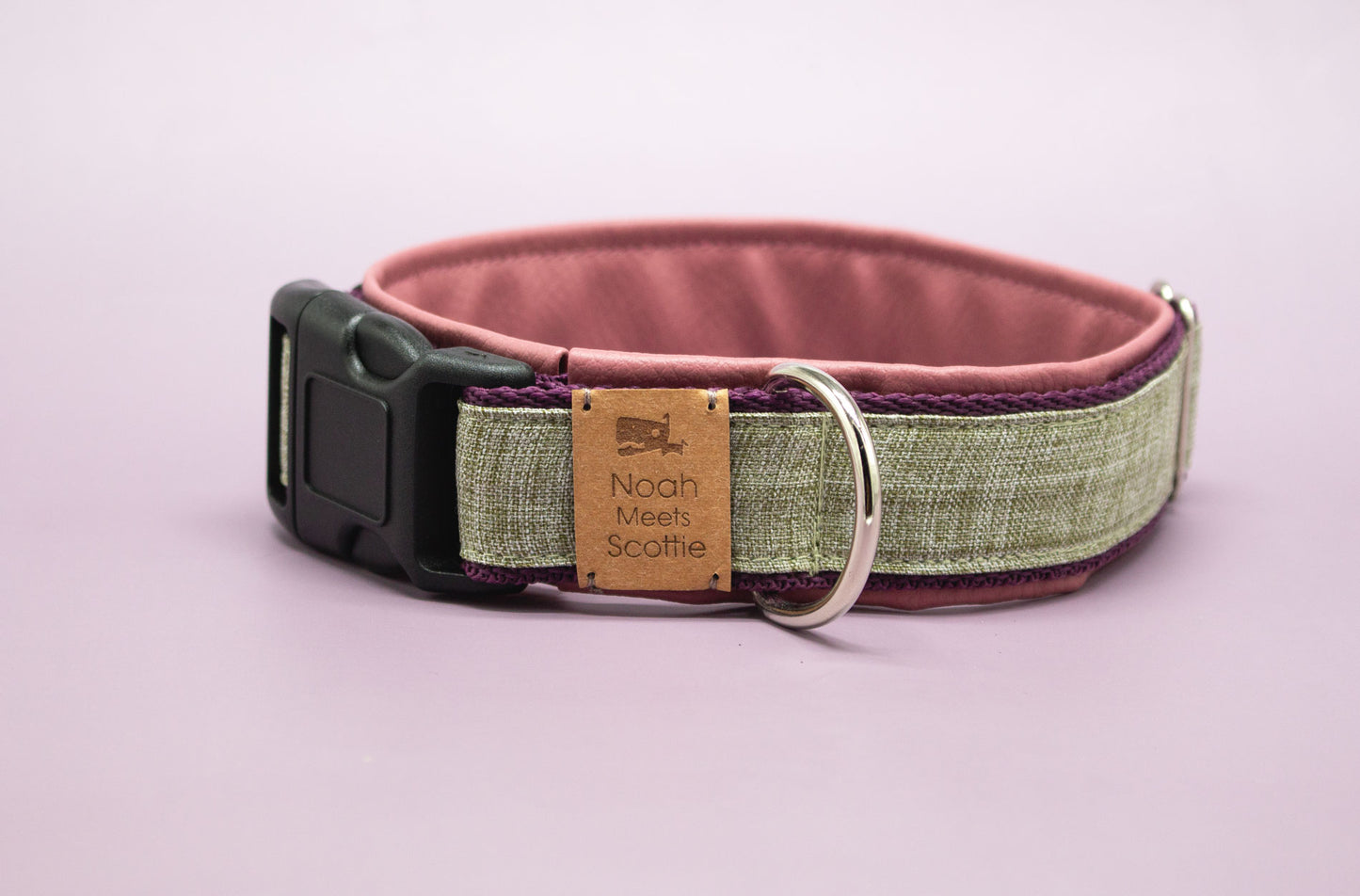Hundehalsband EMERY – grün meliert, aubergine, altrosa, modern, gepolstert, robust