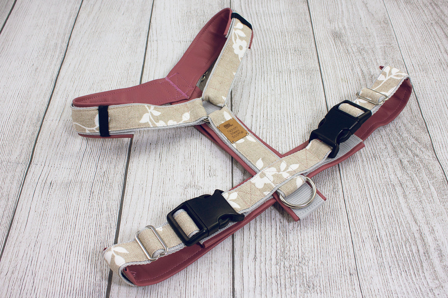 Hundegeschirr BLUMA rosa beige, florales Muster, robust und komfortabel, romantisches Hundegeschirr