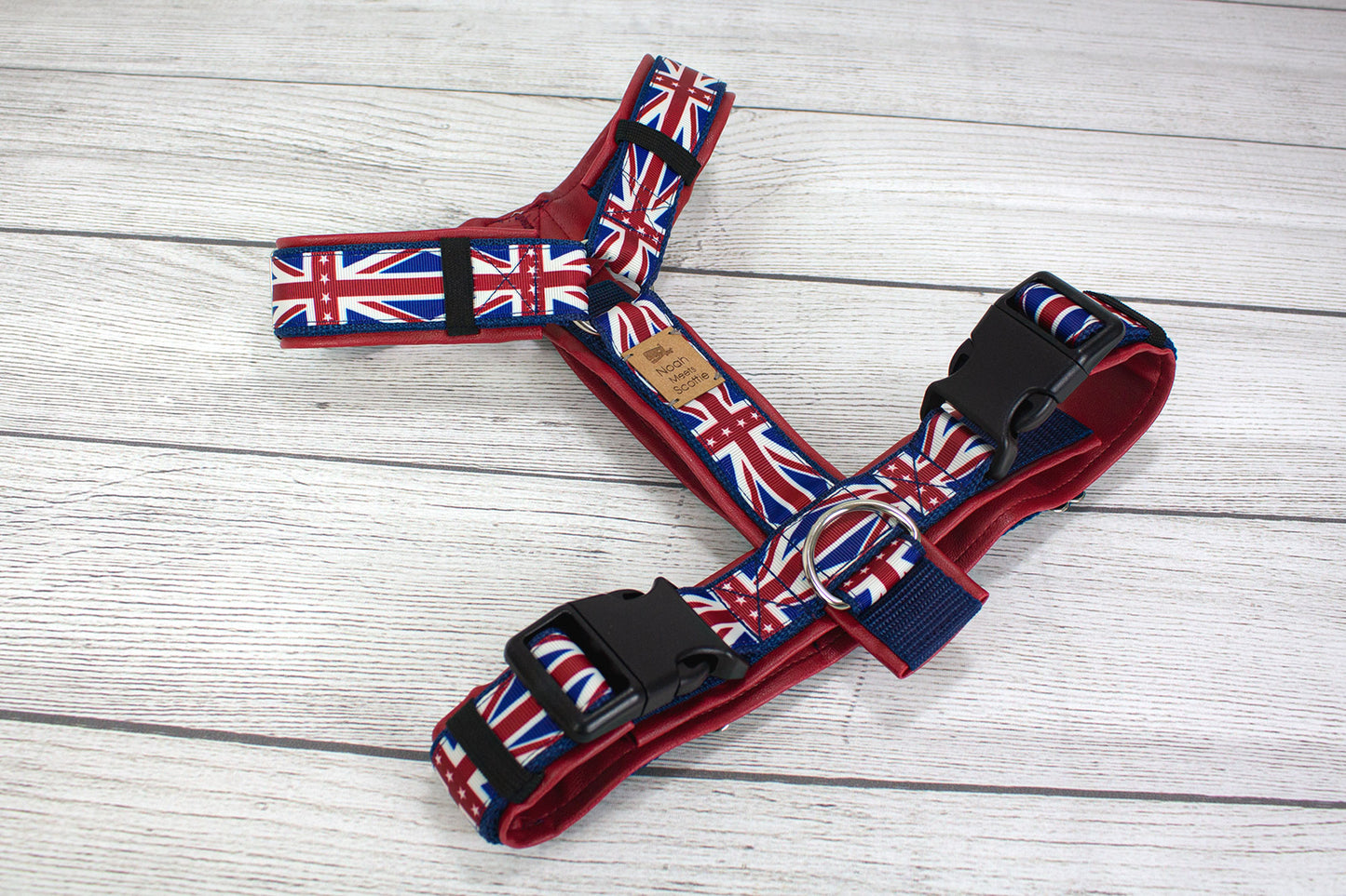 Hundegeschirr RED JACK blau rot, UK England Flagge im Union Jack Muster, komfortabel und verstellbar