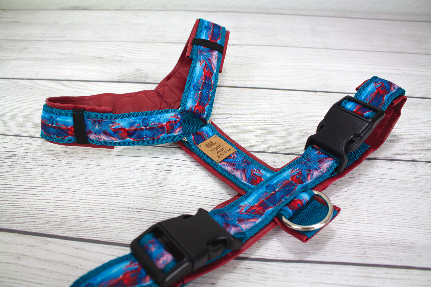 Hundegeschirr RED MARBLE dunkelrot blau, elegantes Hundegeschirr mit Marmor Muster, komfortabel und verstellbar