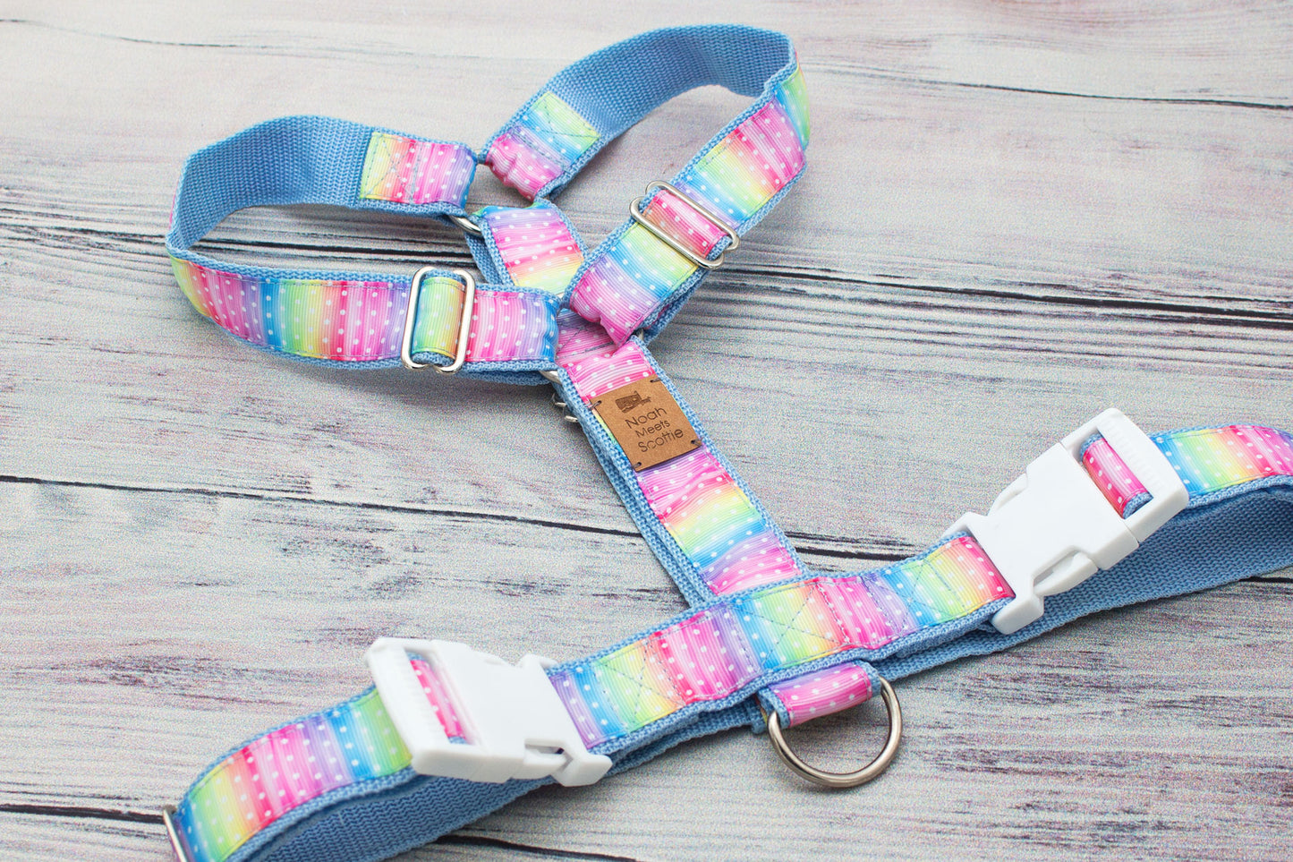Hundegeschirr Pastell Regenbogen bunt, fröhlich und verstellbar, komfortabel für Hunde