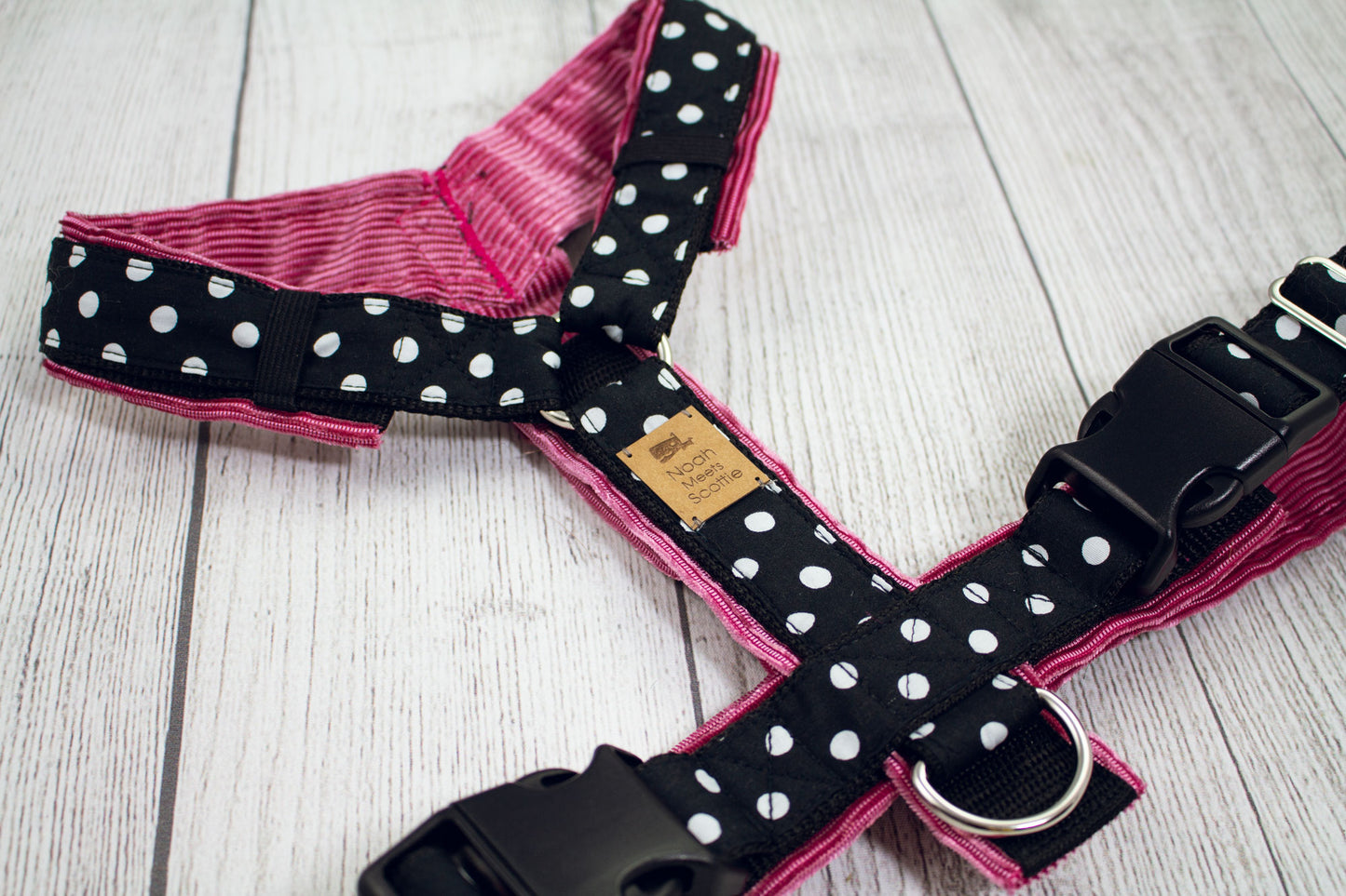 Hundegeschirr THE PINK BLACK Punkte-Muster schwarz pink, gepolsterter Cordstoff, robust
