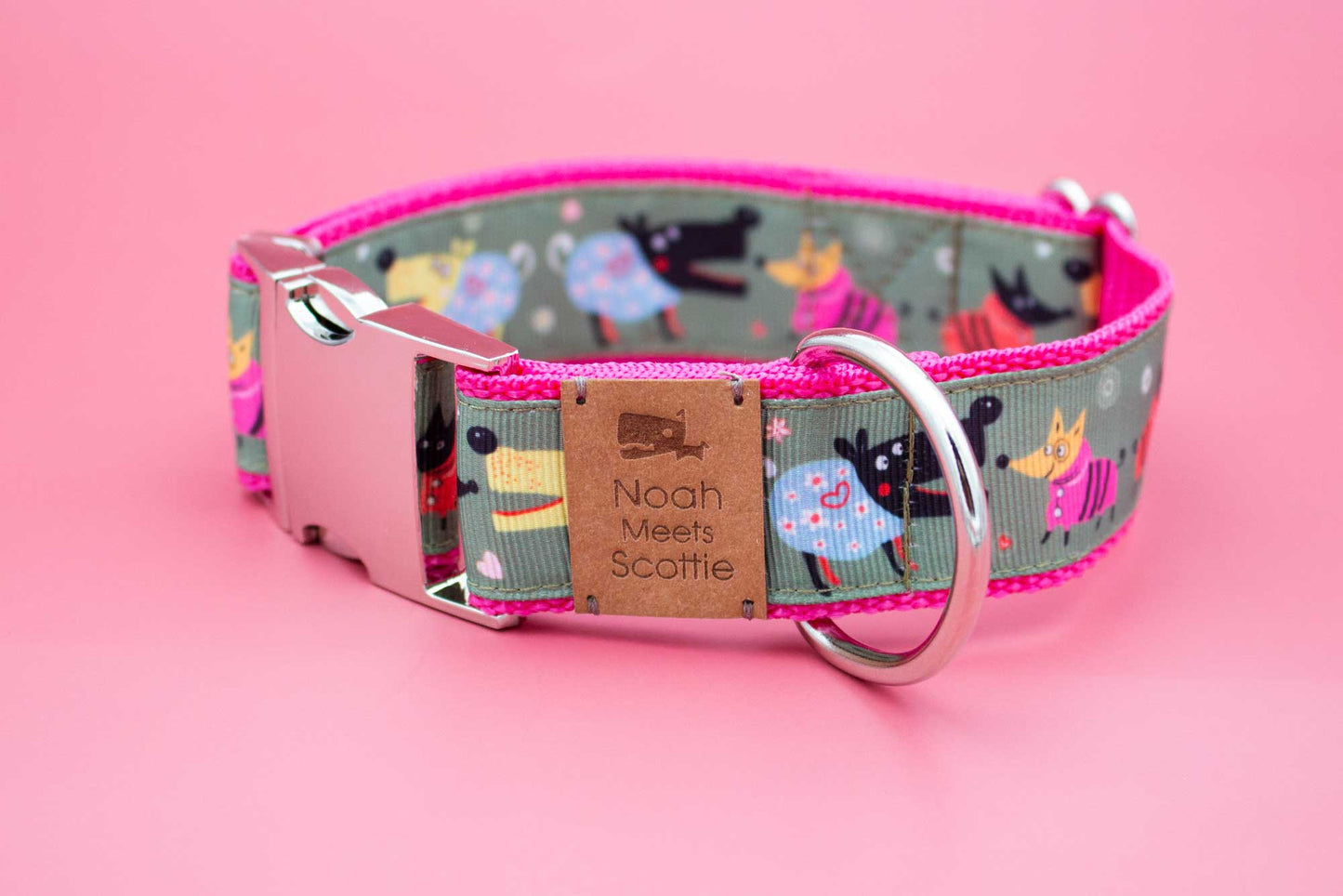 Detail Hundehalsband BELLORADO – buntes Hunde Design in Pink, Blau, Grün und Schwarz