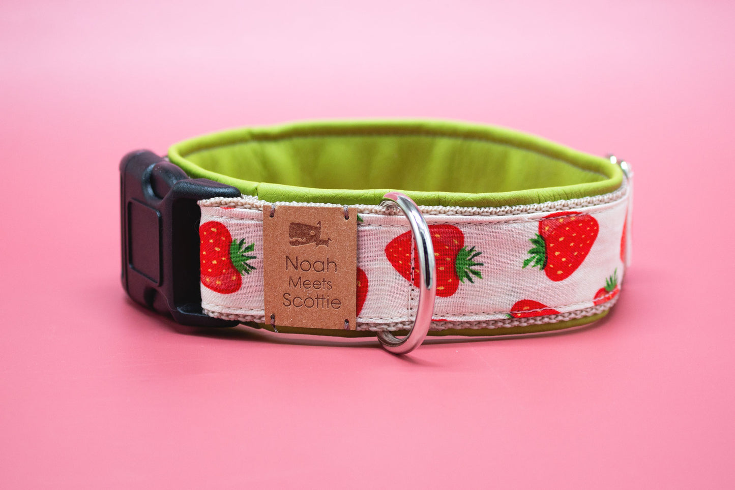 Verstellbares Hundehalsband EDDA, gefüttert mit altrosa Kunstleder, fröhliches Sommer-Design