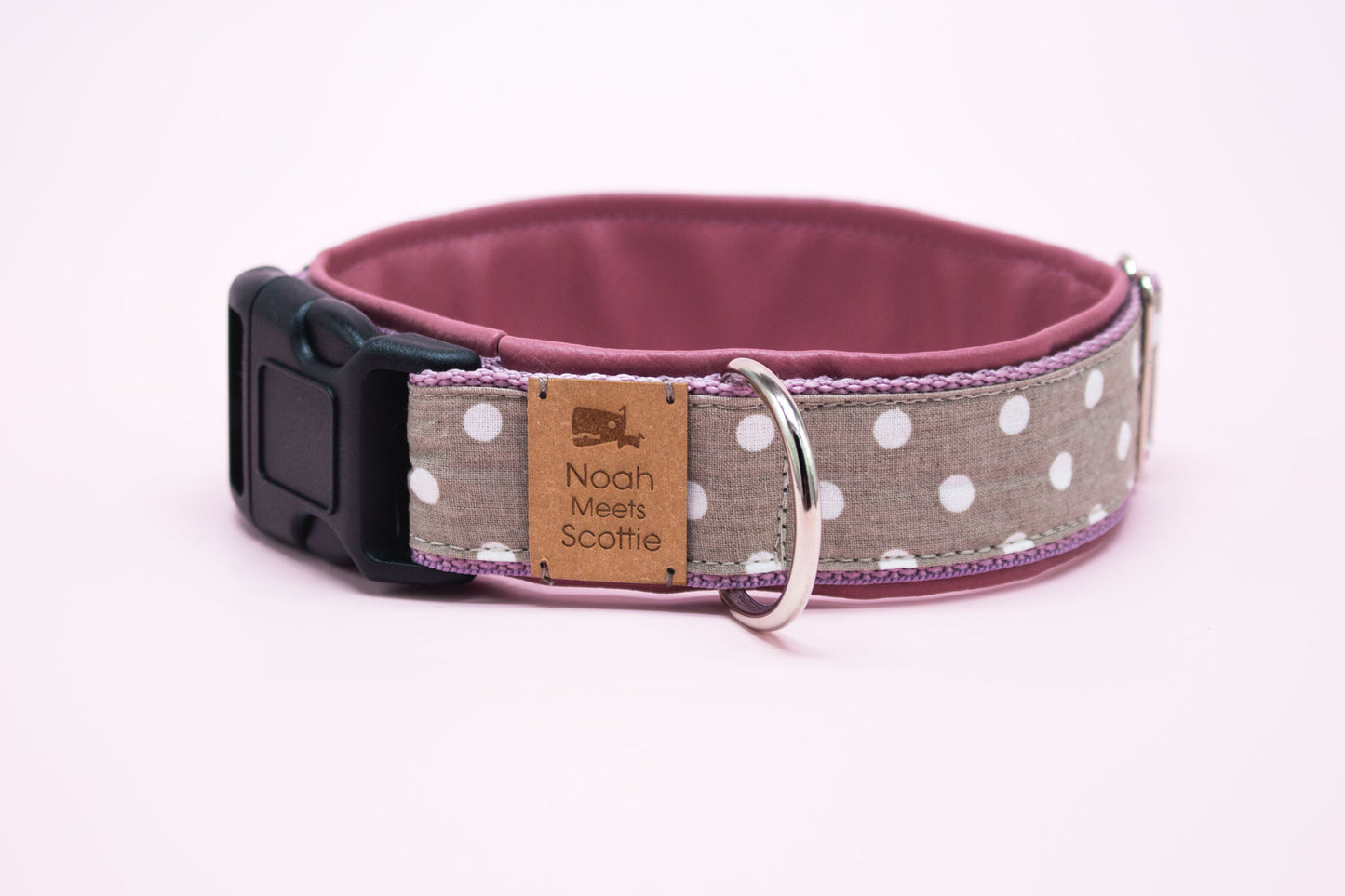 Seitenansicht Hundehalsband ELSA, verstellbar, beige mit Punkten