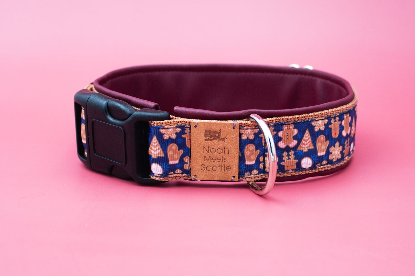 Hundehalsband GINGERBREAD mit Weihnachtsdesign und Lebkuchen-Motiven in Dunkelblau