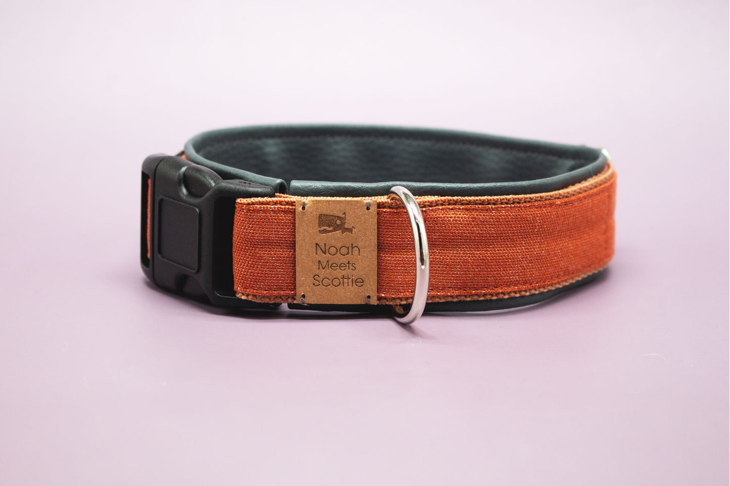 Hundehalsband HUGH in Hellbraun mit Rostrot-Orange und dunkelgrauem Kunstleder