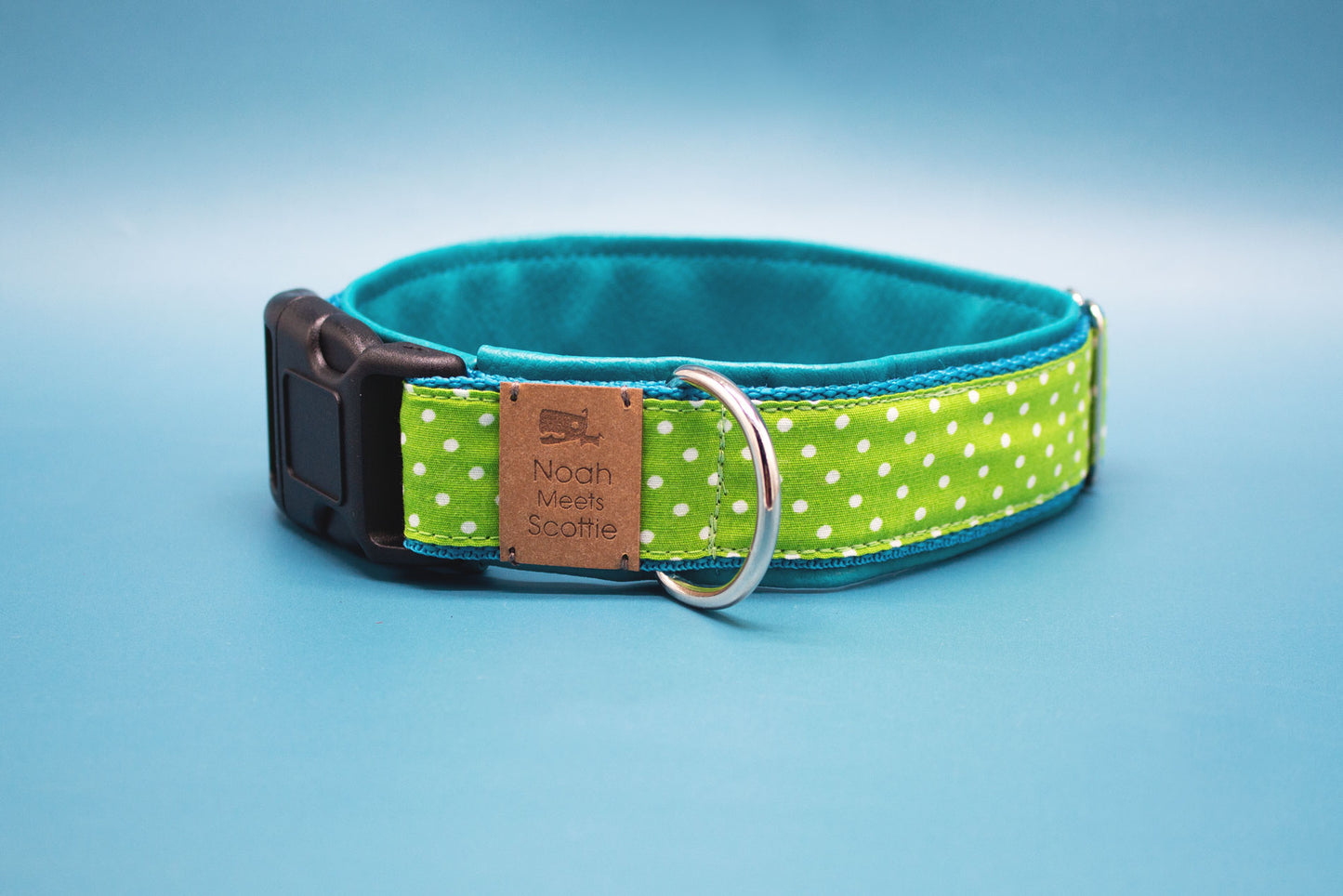 Hundehalsband ZORA – modernes Design in Hellgrün und Petrolblau
