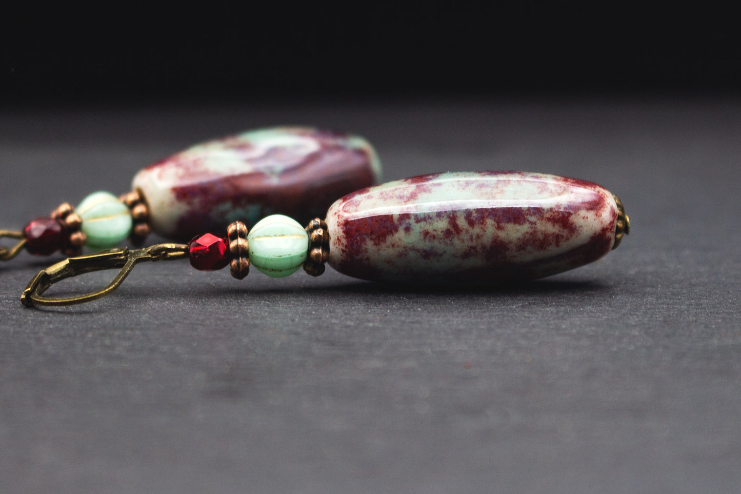Ohrringe Rot Mint marmoriert – moderne Glasperlen Ohrringe Boho Schmuck