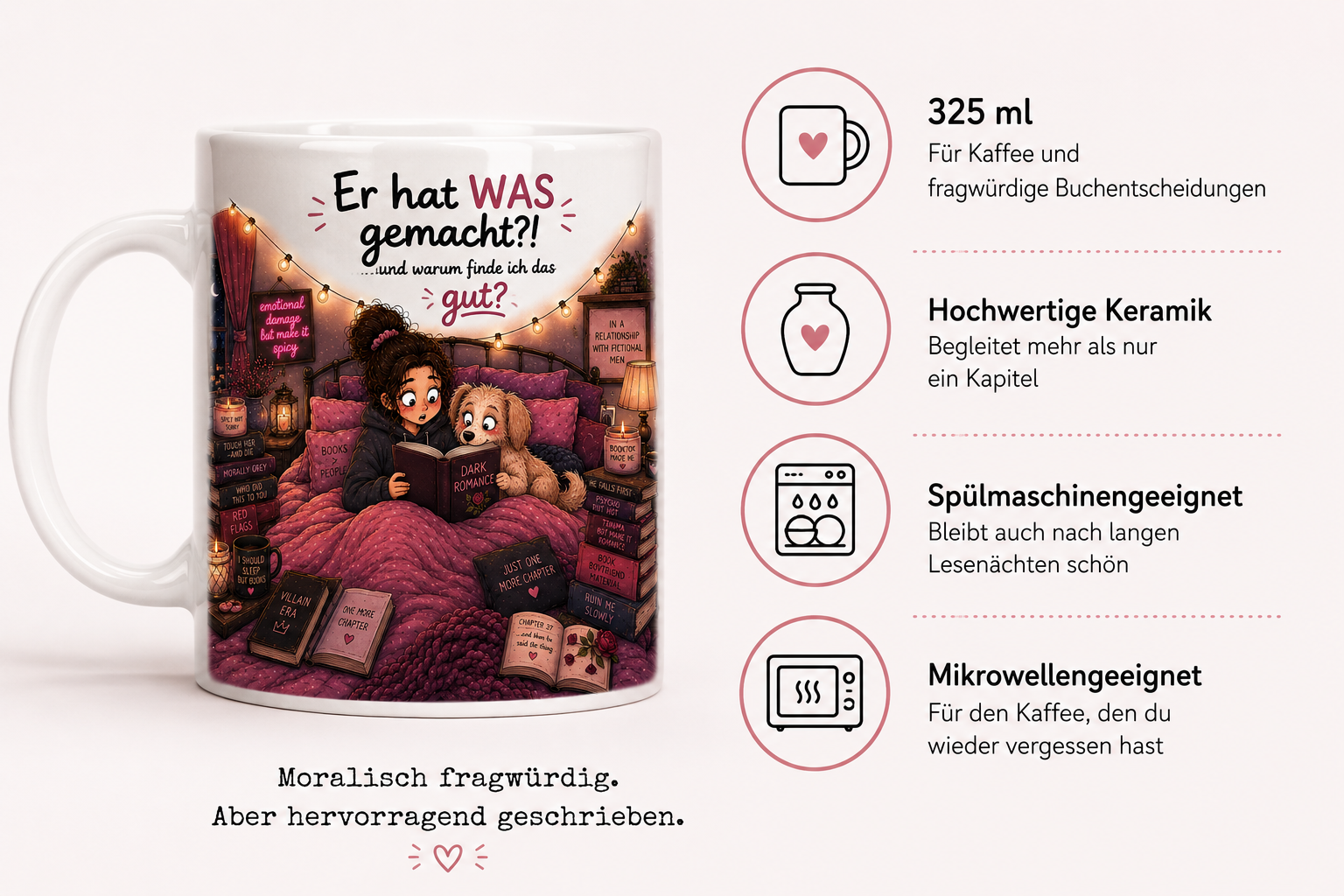 Dark Romance Tasse aus Keramik mit 325 ml Fassungsvermögen, spülmaschinengeeignet und mikrowellengeeignet