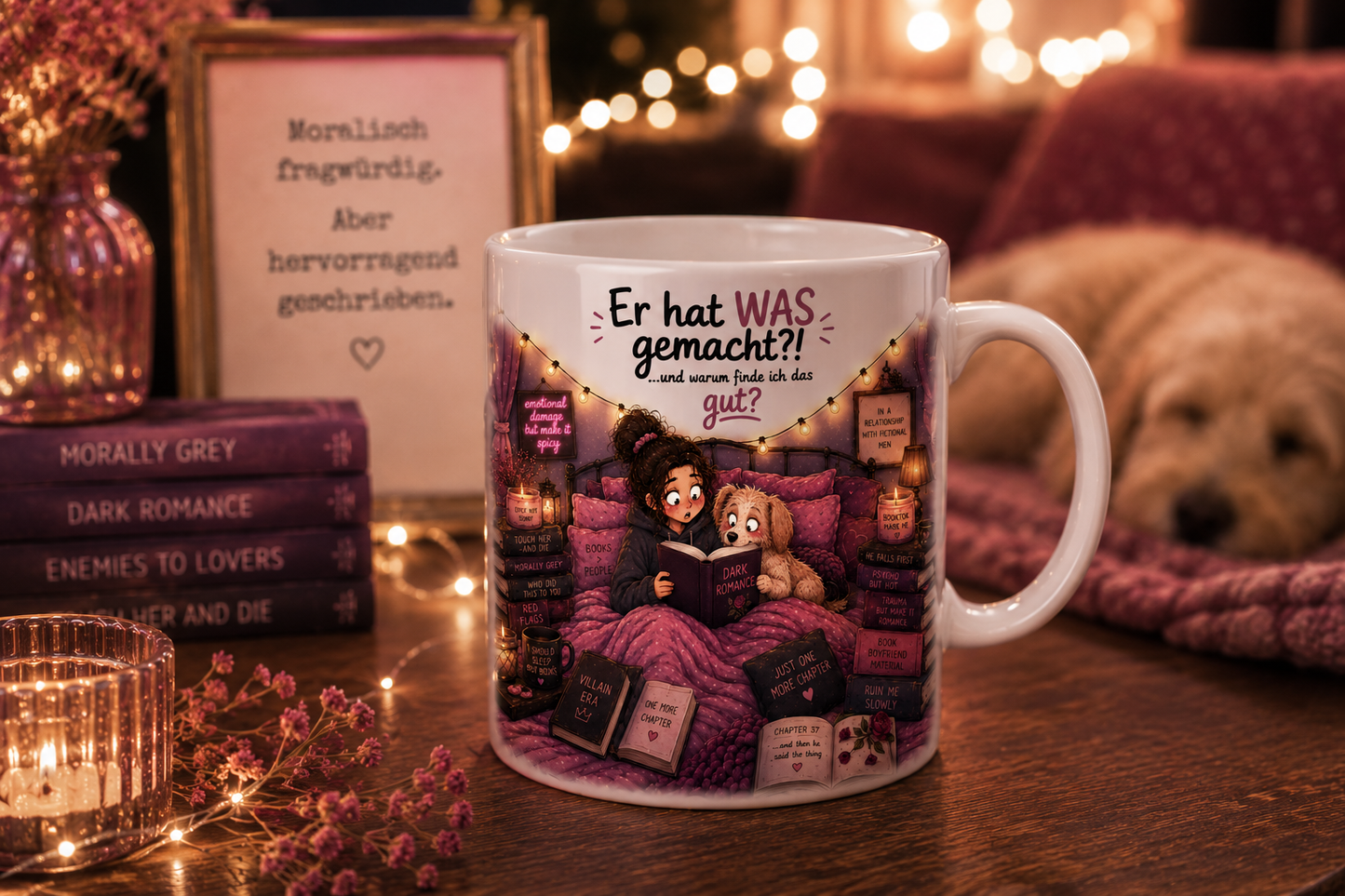 Dark Romance Coffee Mug mit humorvollem Buchmotiv für BookTok Fans, Smut Reader und Hundeliebhaber