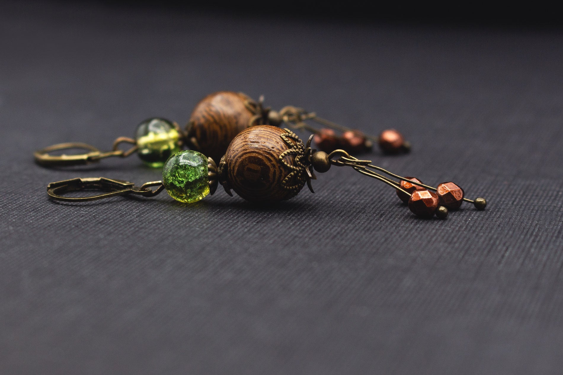 Natur Schmuck Ohrringe mit Holzperlen und Crackle Glasperlen