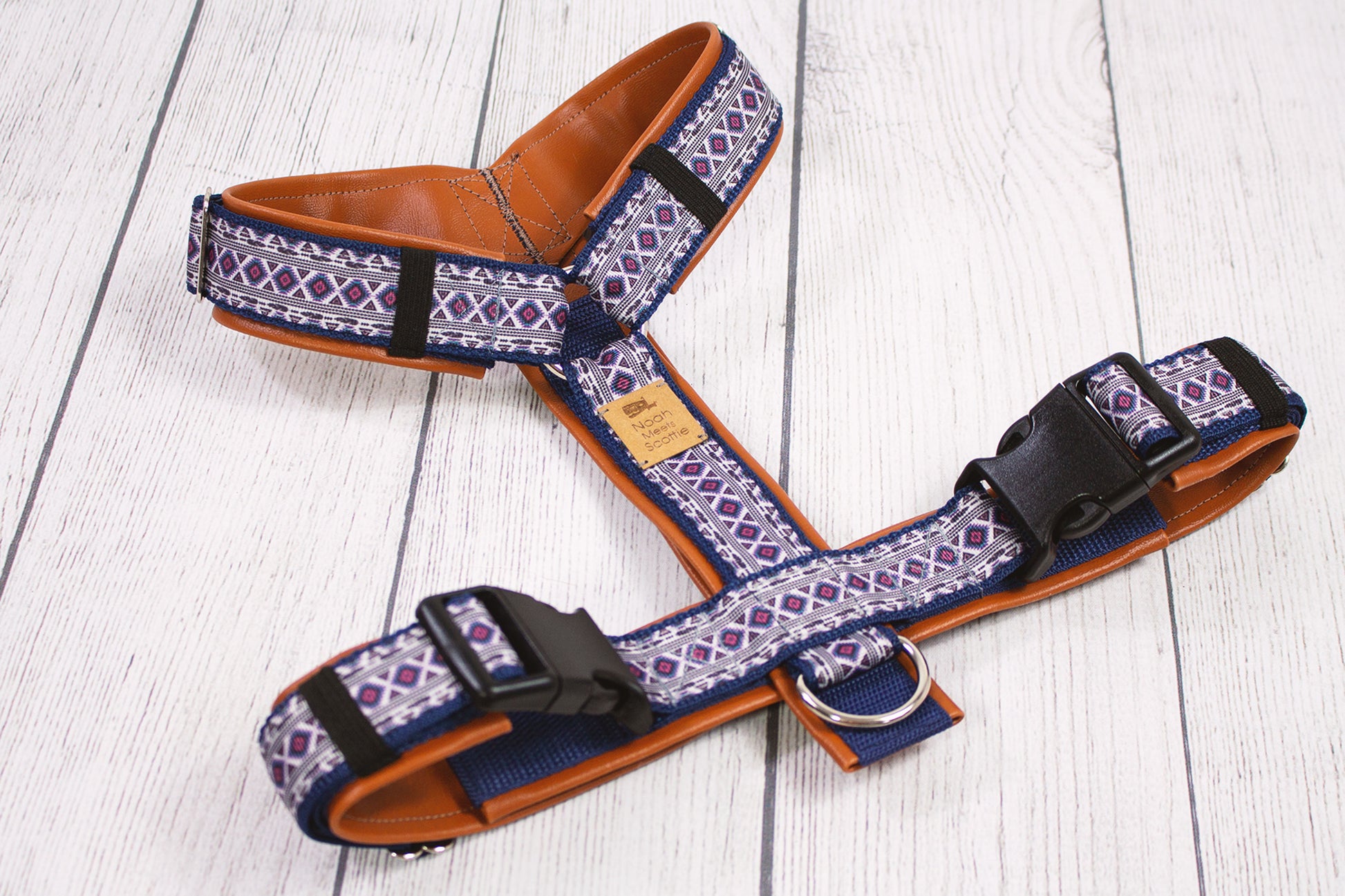 Hundegeschirr ARIK mit Norweger-Design, Blau Orange, verstellbar und bequem für hohe Bewegungsfreiheit