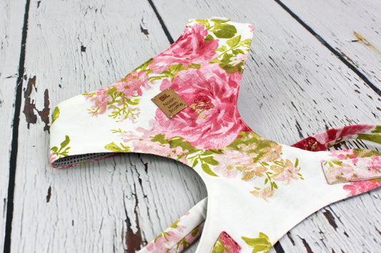 Hundegeschirr Blooming Roses in creme mit rosa Rosen, weich gefüttert