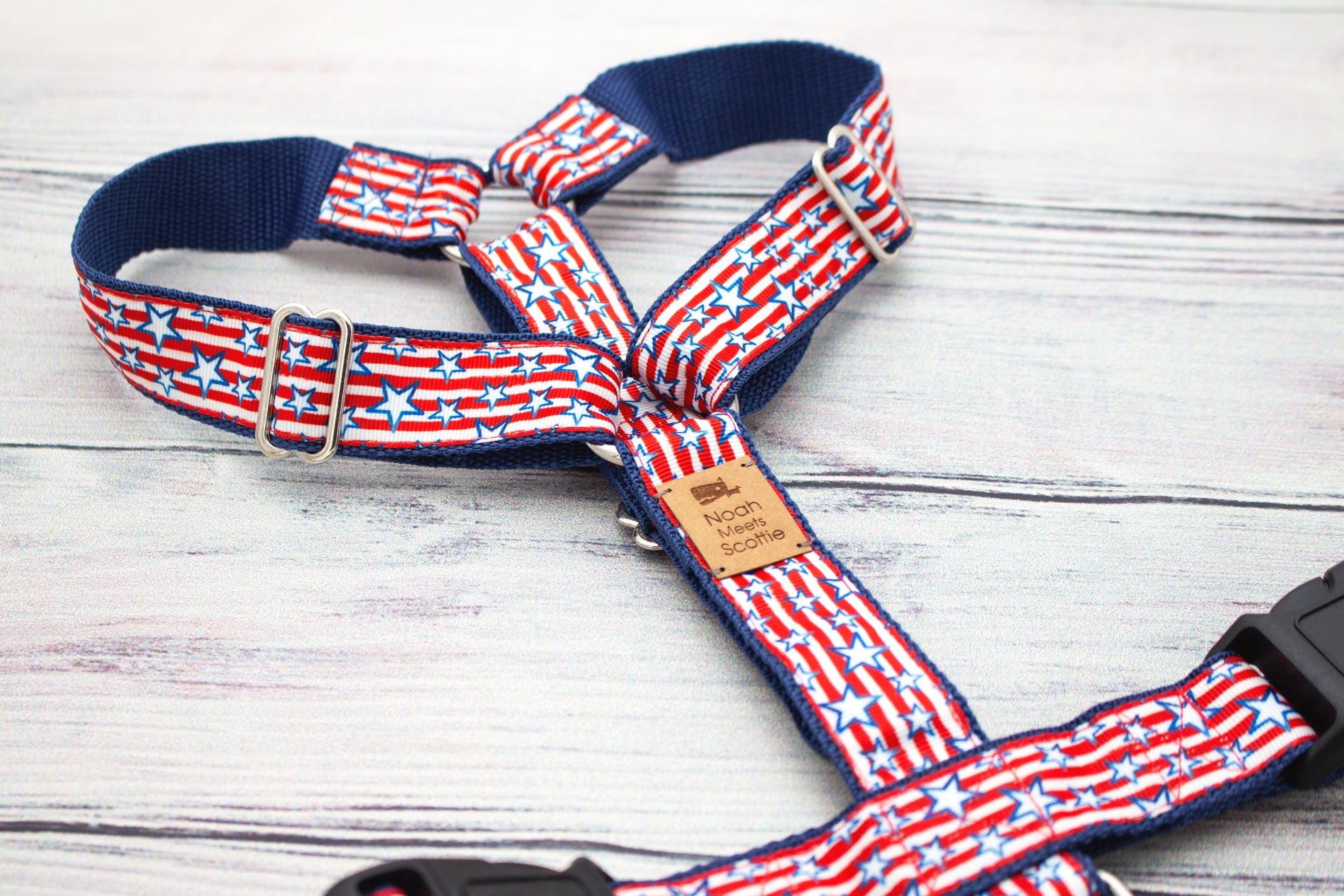 Hundegeschirr CAPTAIN PUB in Rot und Blau mit Sternenmuster, Superhelden-Design