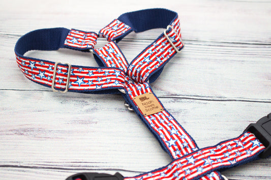 Hundegeschirr CAPTAIN PUB in Rot und Blau mit Sternenmuster, Superhelden-Design