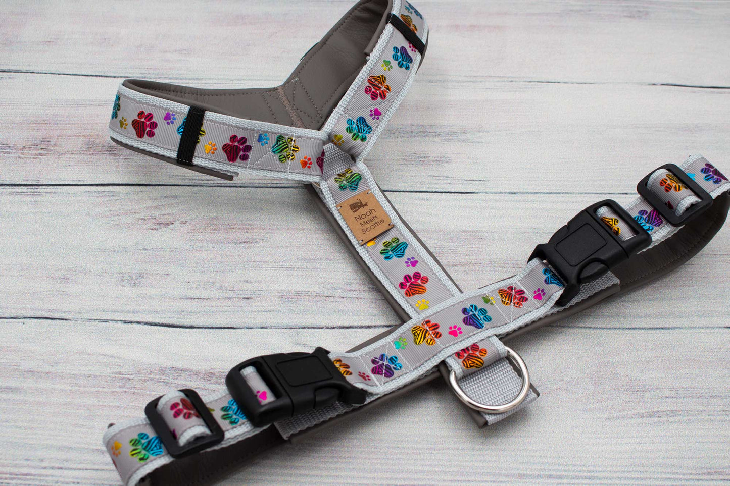 Hundegeschirr CHARLIE farbenfrohes Design, grau gepolstert, bequem und langlebig