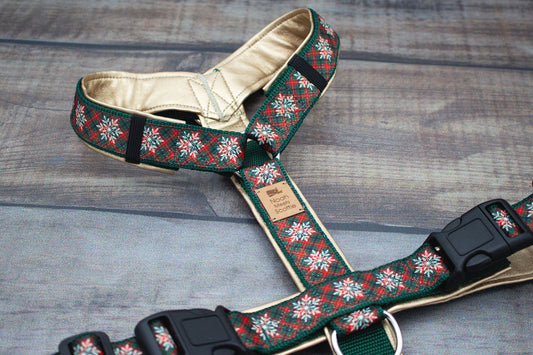 Hundegeschirr CUPID mit Weihnachtsdesign Schottenkaro und Schneeflocken, gepolstert