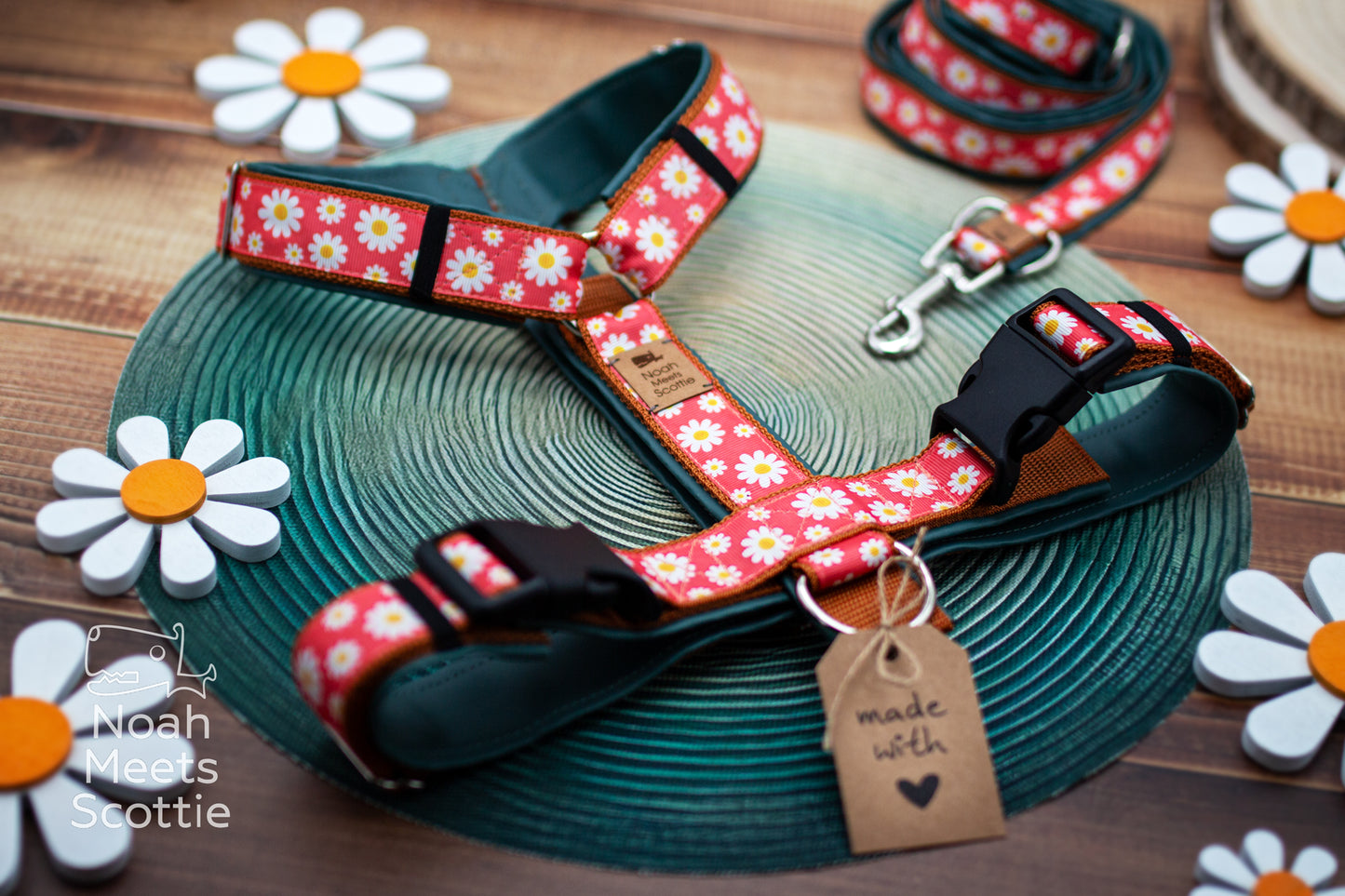 Hundegeschirr Blumenmuster mit weißen Margeriten und sommerlichem Blüten Design