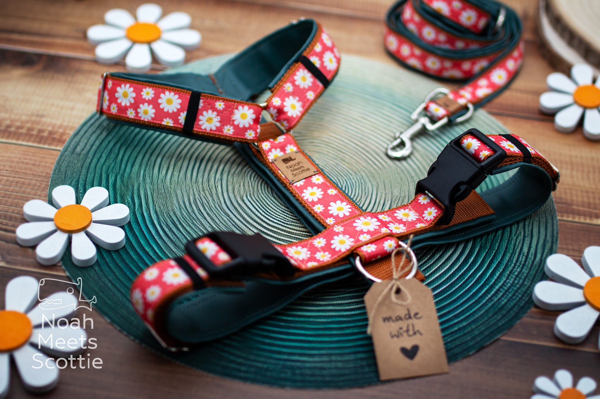 Hundegeschirr Blumenmuster mit weißen Margeriten und sommerlichem Blüten Design