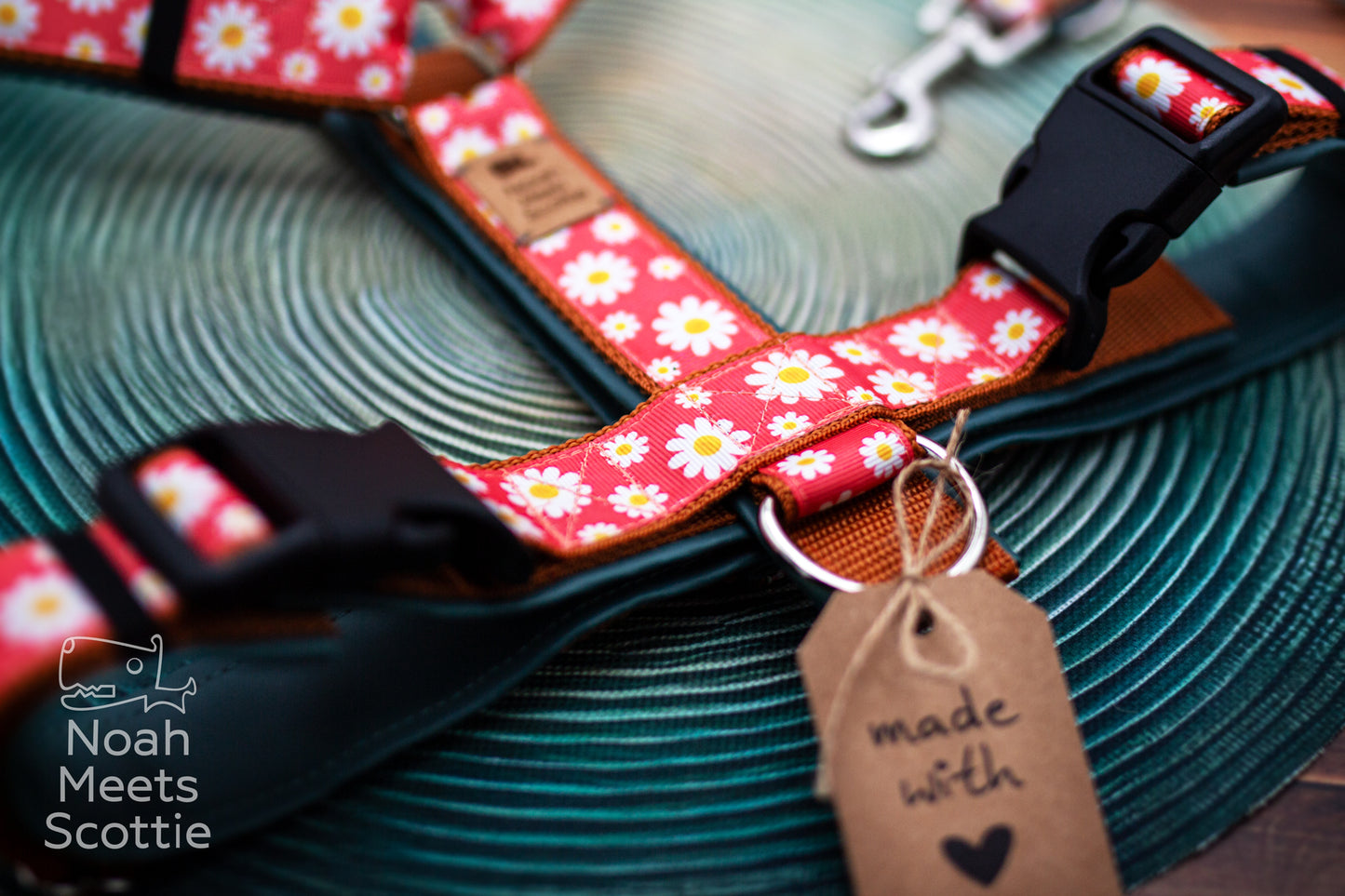 Hundegeschirr mit Blumenmuster, Margeriten und passender Hundeleine im DAISY-MAISY Design