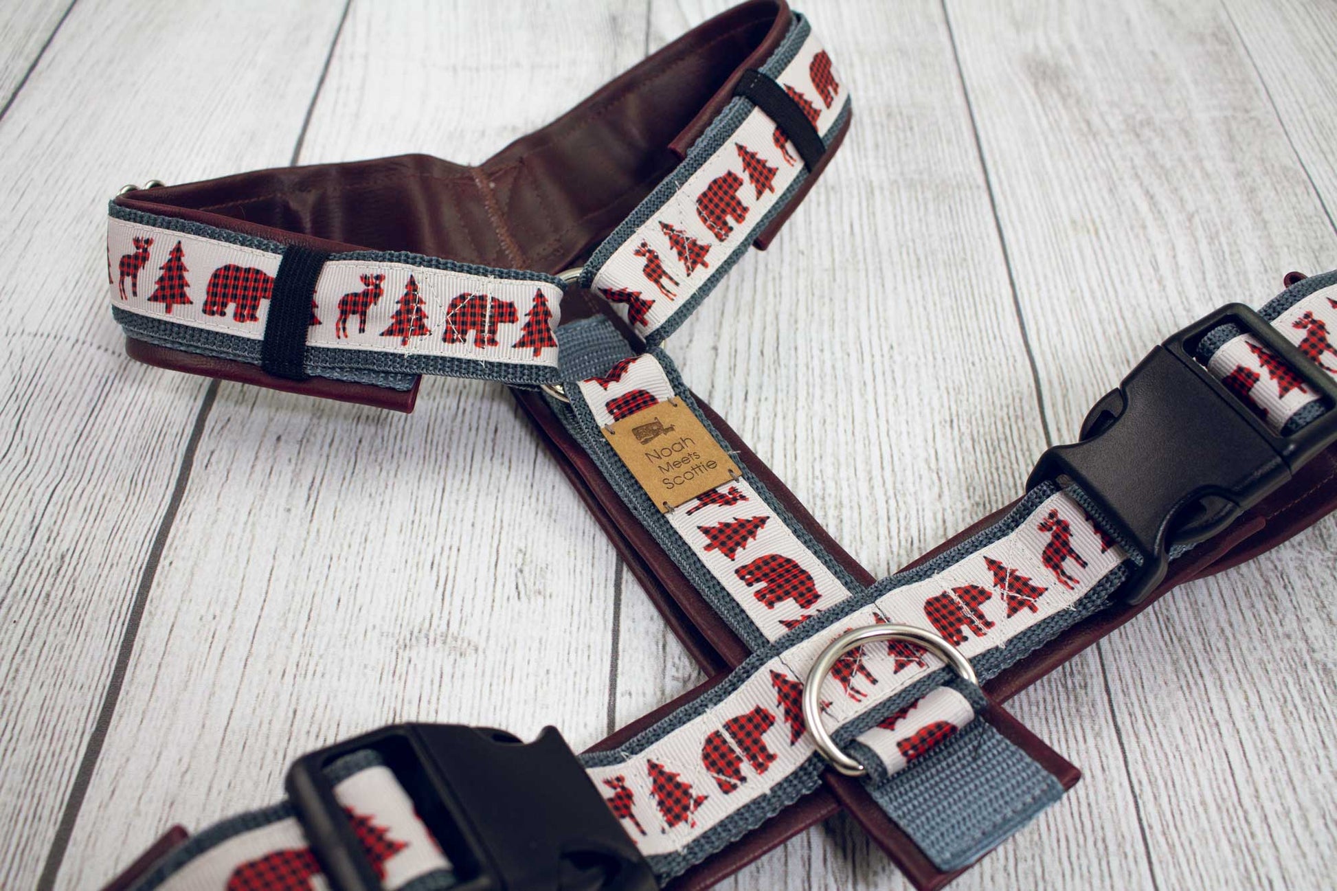 Hundegeschirr FOREST LIFE braun grau mit Wildtier Muster, gepolstert und verstellbar