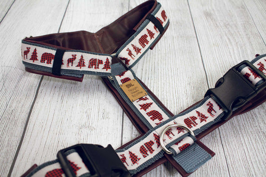Hundegeschirr FOREST LIFE braun grau mit Wildtier Muster, gepolstert und verstellbar