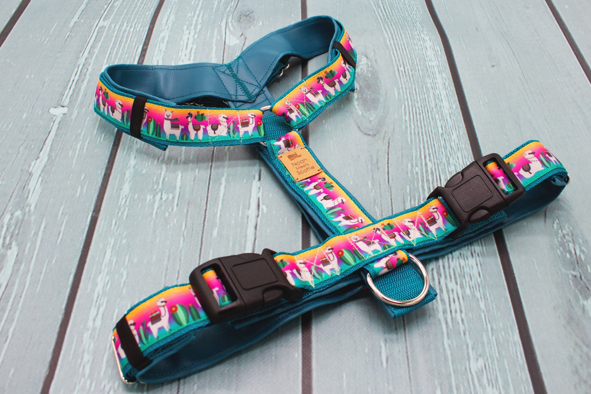 Hundegeschirr FRANKY Detailansicht Alpaka-Design bunt, hochwertig, weich gepolstert und verstellbar
