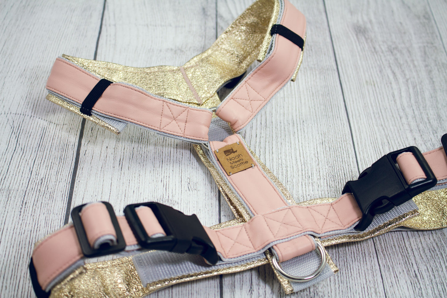 Hundegeschirr GLITTER LOVE Glitzer gold rosa, weich gepolstert, robust
