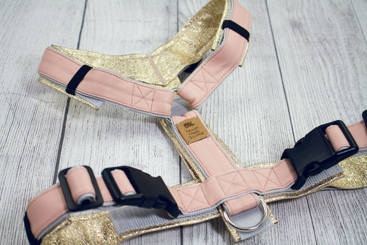 Hundegeschirr GLITTER LOVE Glitzer gold rosa, weich gepolstert, robust