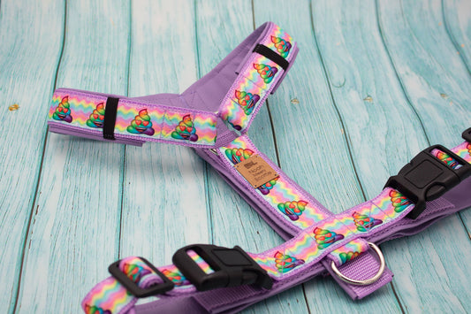 Hundegeschirr HAPPY DOGGY mit witzigem Regenbogen-Motiv, lilafarben gepolstert, verstellbar