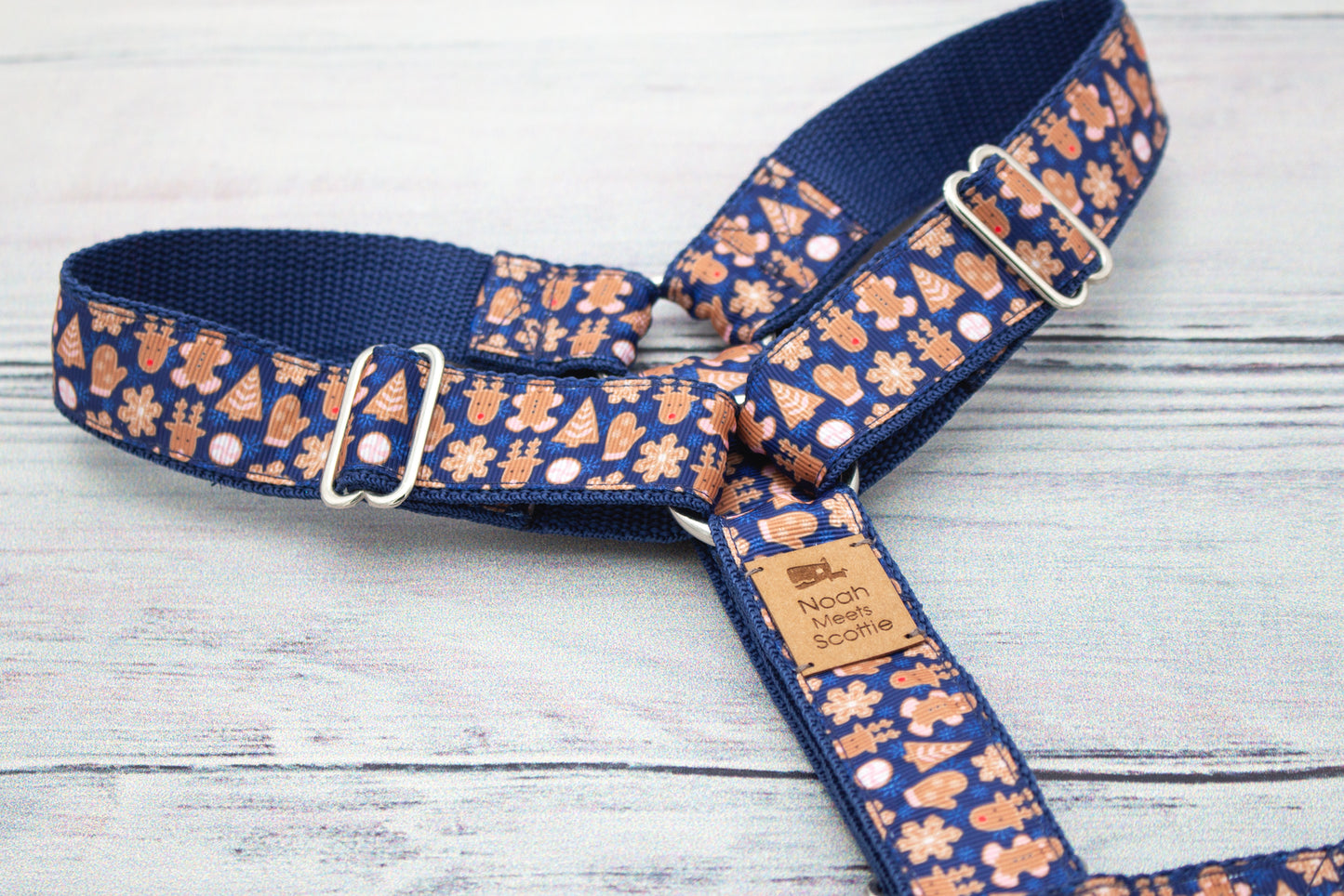 Hundegeschirr MISTER CRUMPLE in Dunkelblau mit Lebkuchen und Plätzchen, festliches Weihnachtsdesign