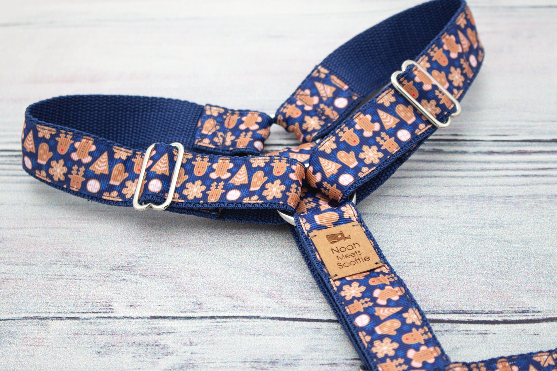 Hundegeschirr MISTER CRUMPLE in Dunkelblau mit Lebkuchen und Plätzchen, festliches Weihnachtsdesign