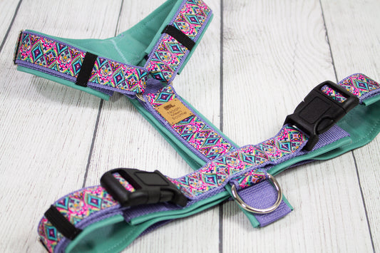 Hundegeschirr PARLEY Paisley-Muster in Mint und Pink, gepolstert, komfortabel und robust