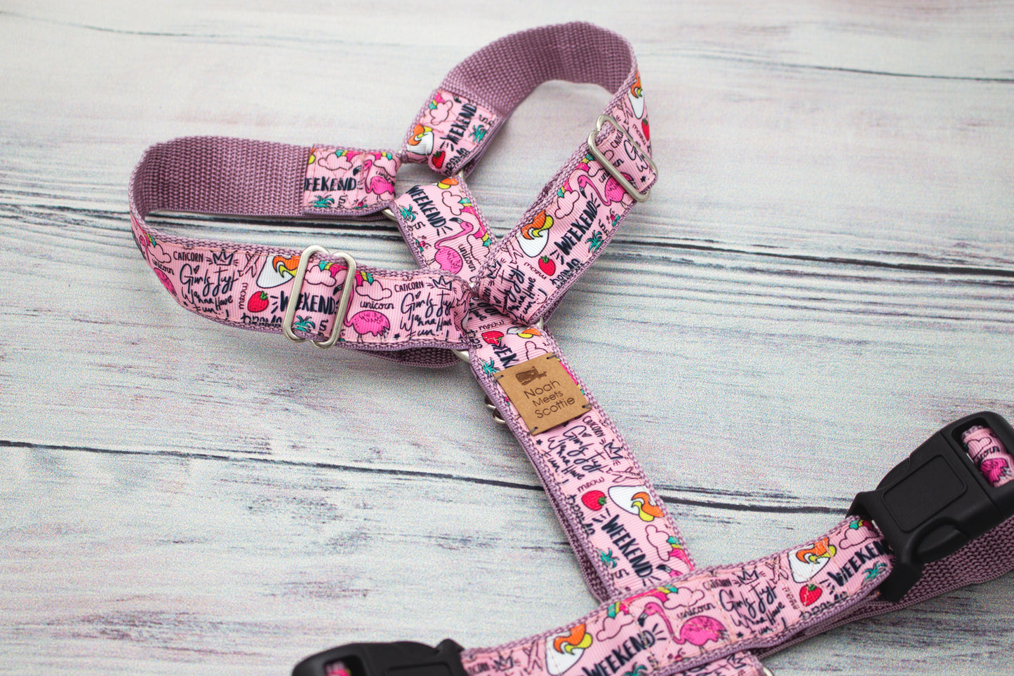 Hundegeschirr Pawlidays mit Flamingos und Palmen, leicht und robust