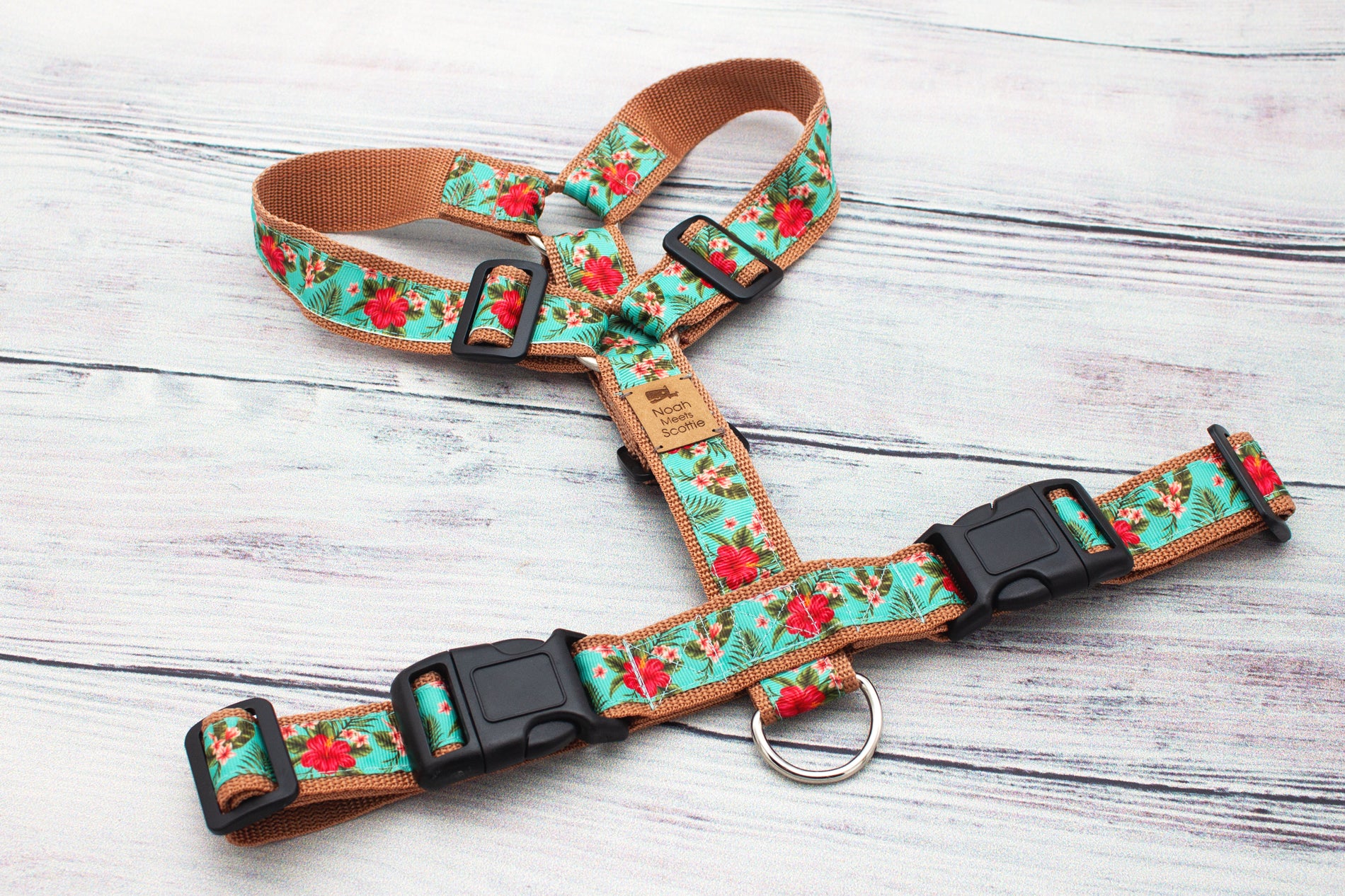 Hundegeschirr PAWTINI BLOOM, farbenfrohes Hibiskus-Design mit verstellbarer Passform