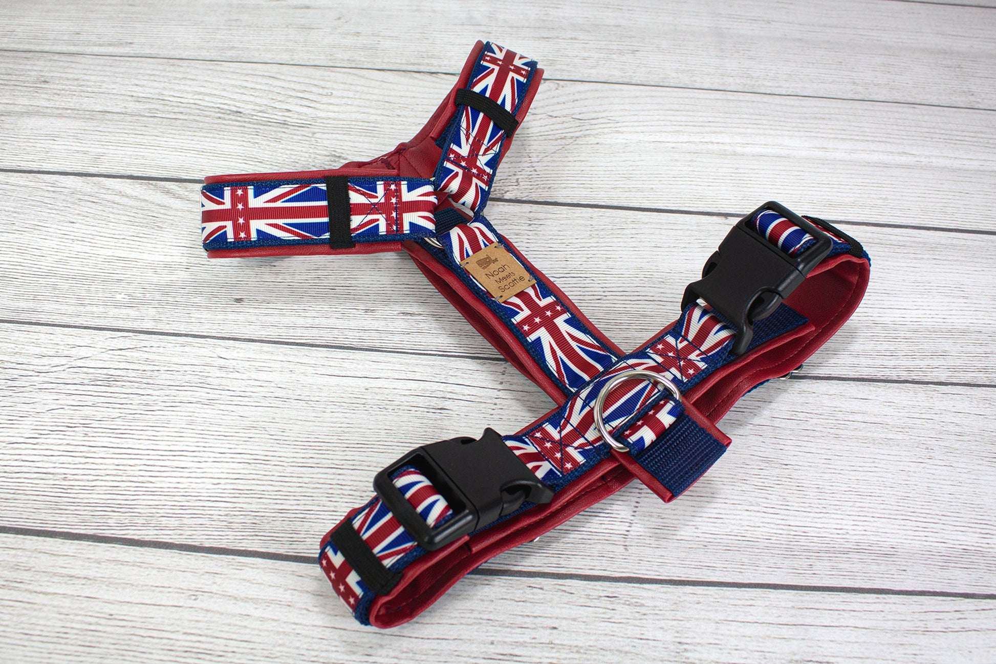 Hundegeschirr RED JACK blau rot, UK England Flagge im Union Jack Muster, komfortabel und verstellbar