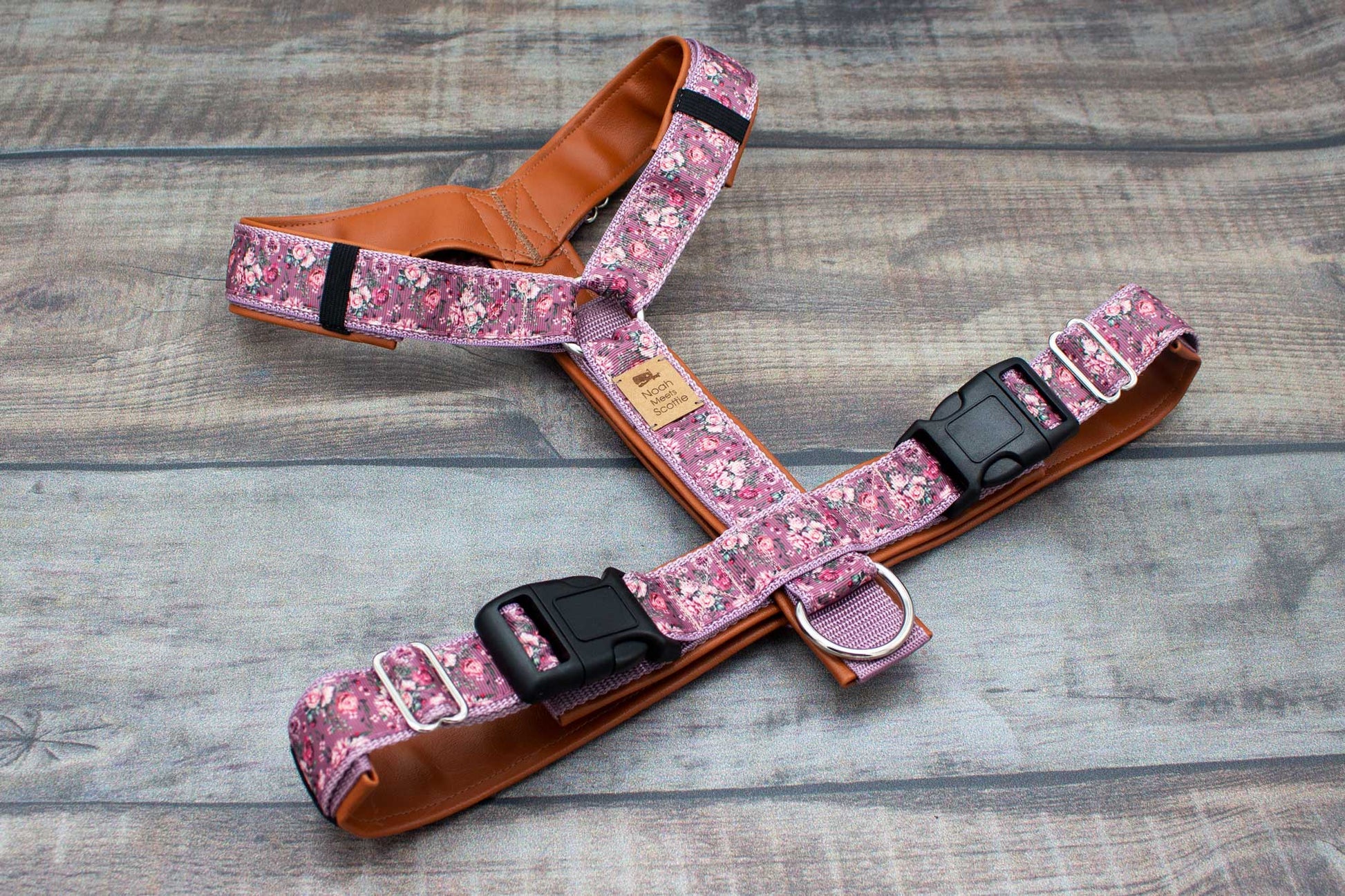 Hundegeschirr ROSA blumiges Design, weich gepolstert, bequem, robust und verstellbar
