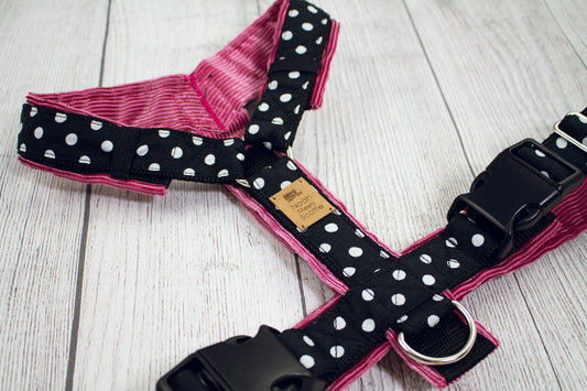 Hundegeschirr THE PINK BLACK Punkte-Muster schwarz pink, gepolsterter Cordstoff, robust