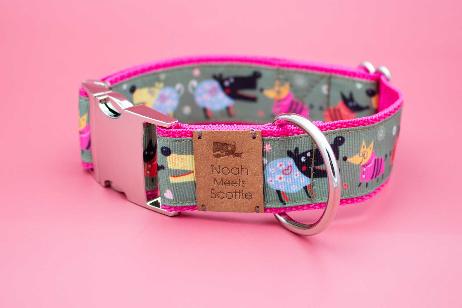 Detail Hundehalsband BELLORADO – buntes Hunde Design in Pink, Blau, Grün und Schwarz
