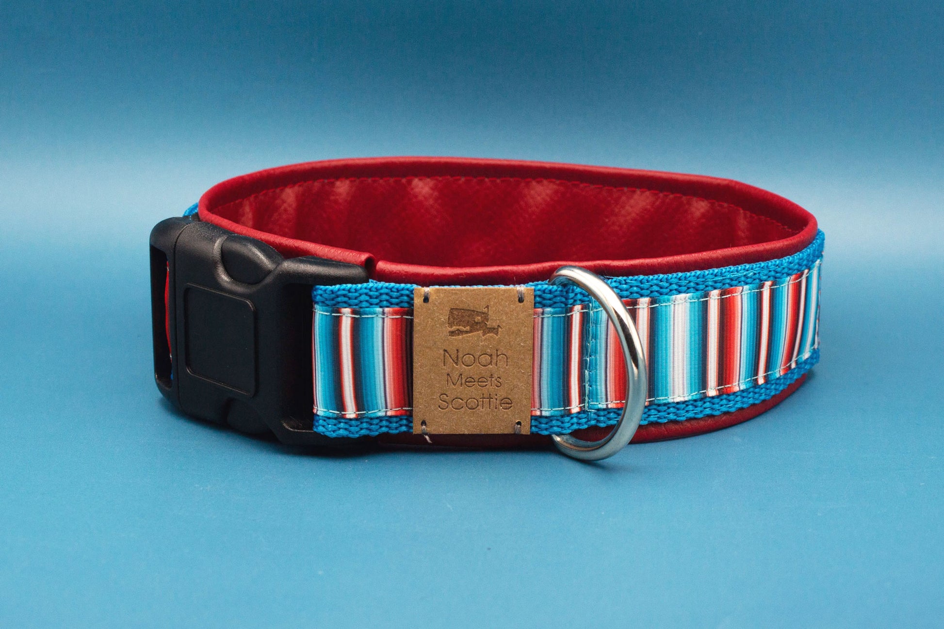 Hundehalsband DEXTER mit Streifenmuster in Rot, Blau und Weiß