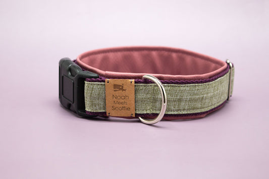 Hundehalsband EMERY in Grün, Aubergine und Altrosa, modern und gepolstert