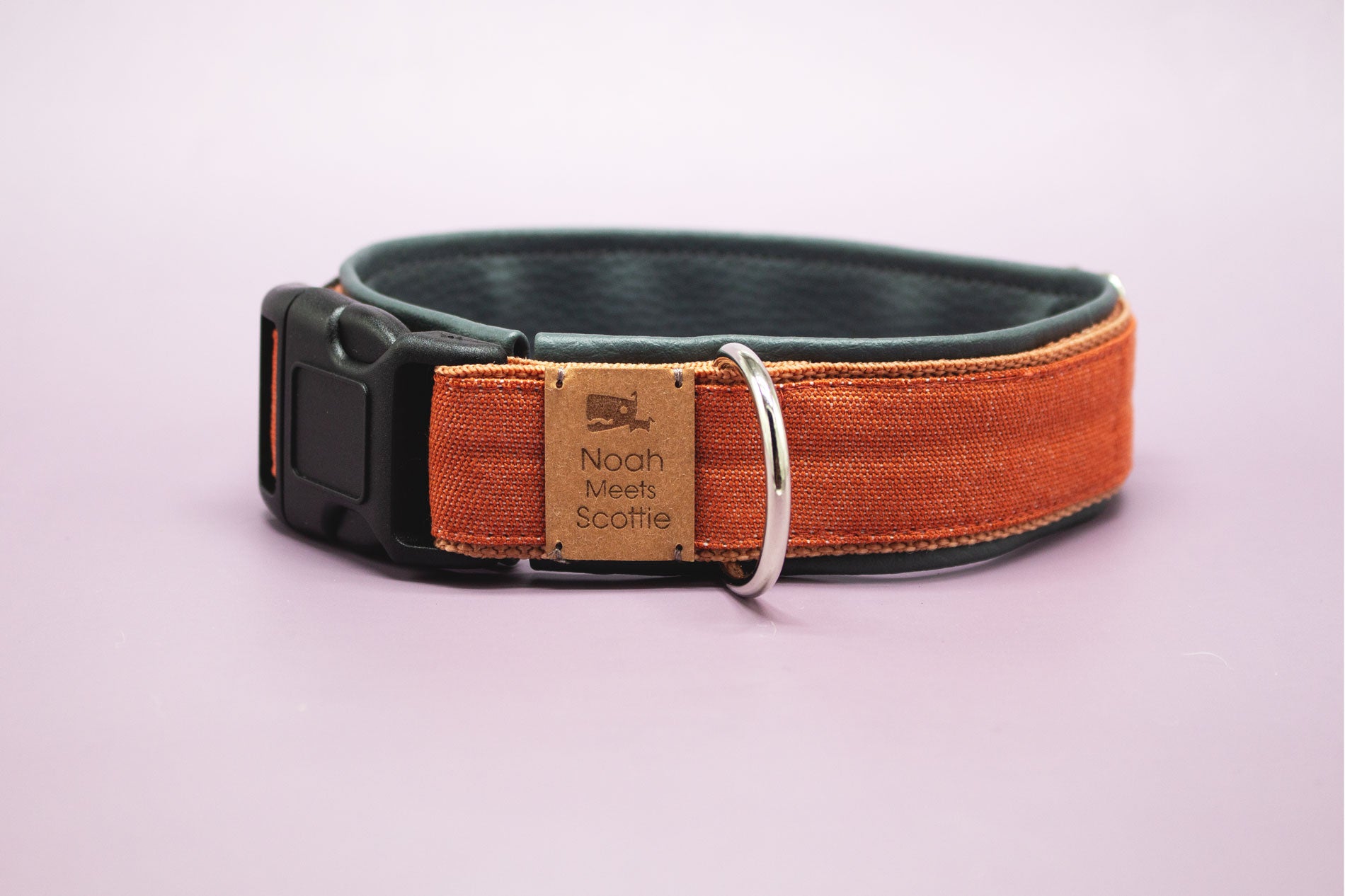 Hundehalsband HUGH in Hellbraun mit Rostrot-Orange und dunkelgrauem Kunstleder