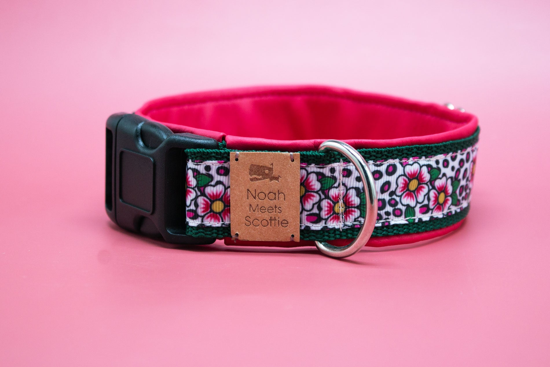 Hundehalsband LEXI – auffälliges Designer-Halsband in Pink, Schwarz und Gelb, verstellbar und weich gefüttert
