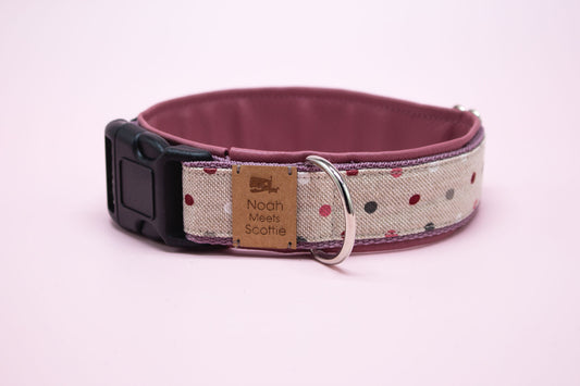 Hundehalsband MACEY mit Polka Dots in Beige und Rosa – Frontansicht