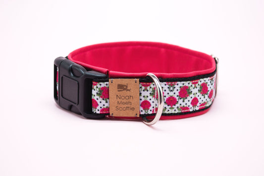 Hundehalsband MARIELLA mit Rosenmuster und Polka Dots in Fuchsia