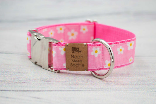 Hundehalsband PINKDAISY – Gänseblümchen Motiv in Rosa und Weiß, verspielt, fröhlich, robust, verstellbar
