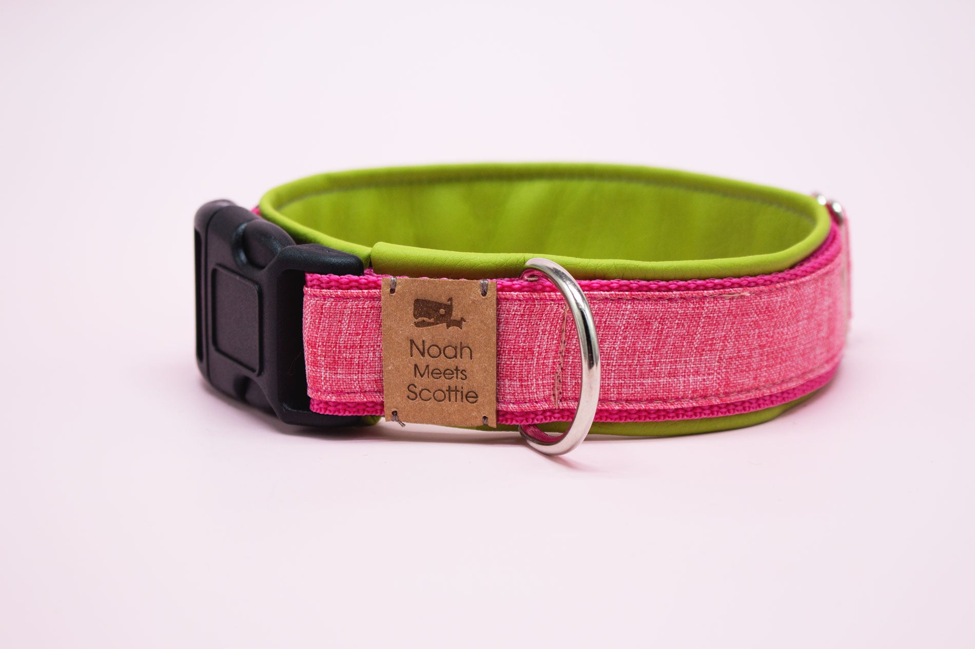 Hundehalsband RIO, pink-weiß melierter Stoff mit hellgrüner Fütterung, gepolstert
