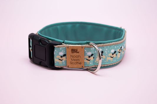 Hundehalsband SAMMY mit Hundemotiv und Wolken, mintfarbener Hintergrund, gepolstert