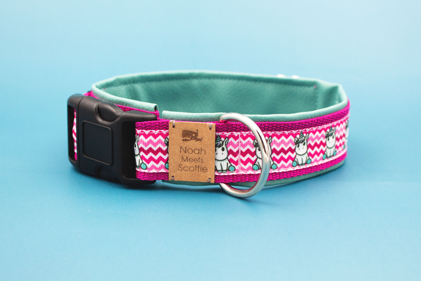 Detail Hundehalsband UNI-CORNI – fröhliches Comic-Einhorn-Design, mintgrün gefüttert